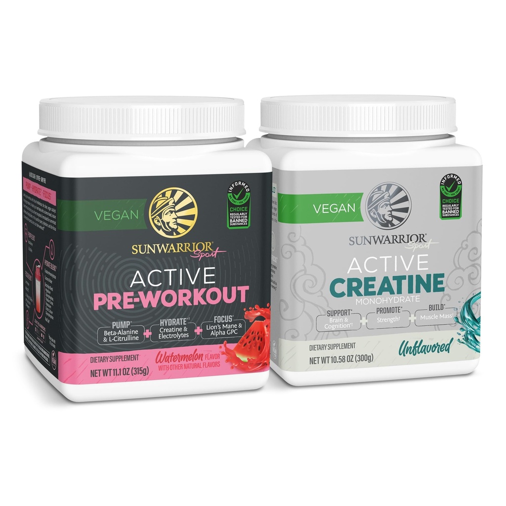 Sunwarrior Pre-Workout Powder Plant-Based & Vegan | 30개의 서빙, 수박 및 크레아틴 Monohydrate Powder | 난초, 60개의 서빙