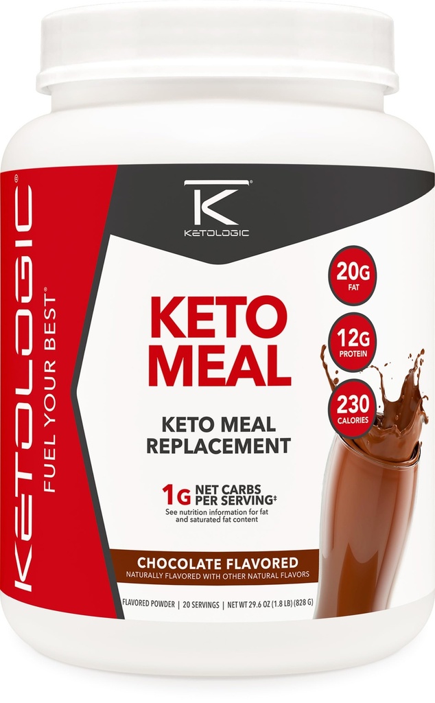 KetoLogic Keto 식사 교체 Shake 분말 최적의 결과 + MCT Oil + Grass-Fed Whey - Ketosis를위한 완벽한 공식화 된 매크로 - 20 서빙 - 초콜릿