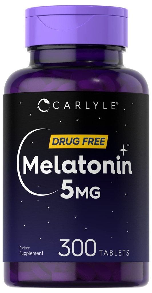 Carlyle Melatonin 5mg | 300 정제 | 마약 무료 보충 | 채식주의, 비 GMO, 글루텐 무료