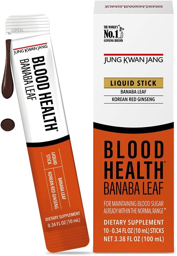 JungKwanJang 혈액 건강 Banaba 잎 추출물 (100mg), Carob Pods, 한국 빨간 인삼 순환을 위한 매번 추출물 지팡이, 포스트 식사, 에너지, 10 조사