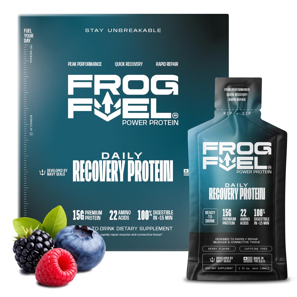Frog 연료 힘 일정한 단백질 탄, 15g 단백질 Nano-Hydrolyzed 잔디에 의하여 융합되는 교원질, 포스트 운동, 글루텐 자유로운, 지방 & 설탕 자유로운, 22 아미노산, 0개의 Carbs, 베리, 1개 oz 소포, 24 팩