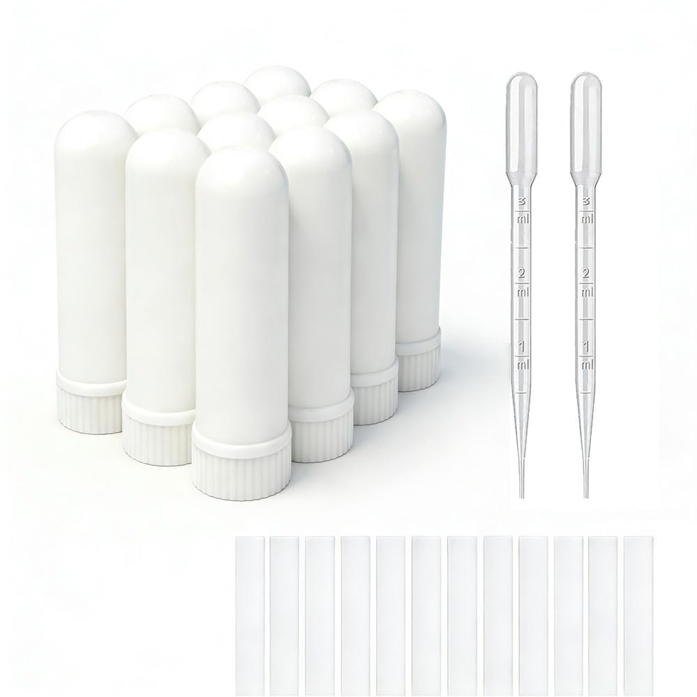 12 세트 정유 Aromatherapy 관 흡입기 지팡이 공백 Nasal 흡입기 (12 완전한 지팡이) + 2 폴리에틸렌 Pipette Droppers