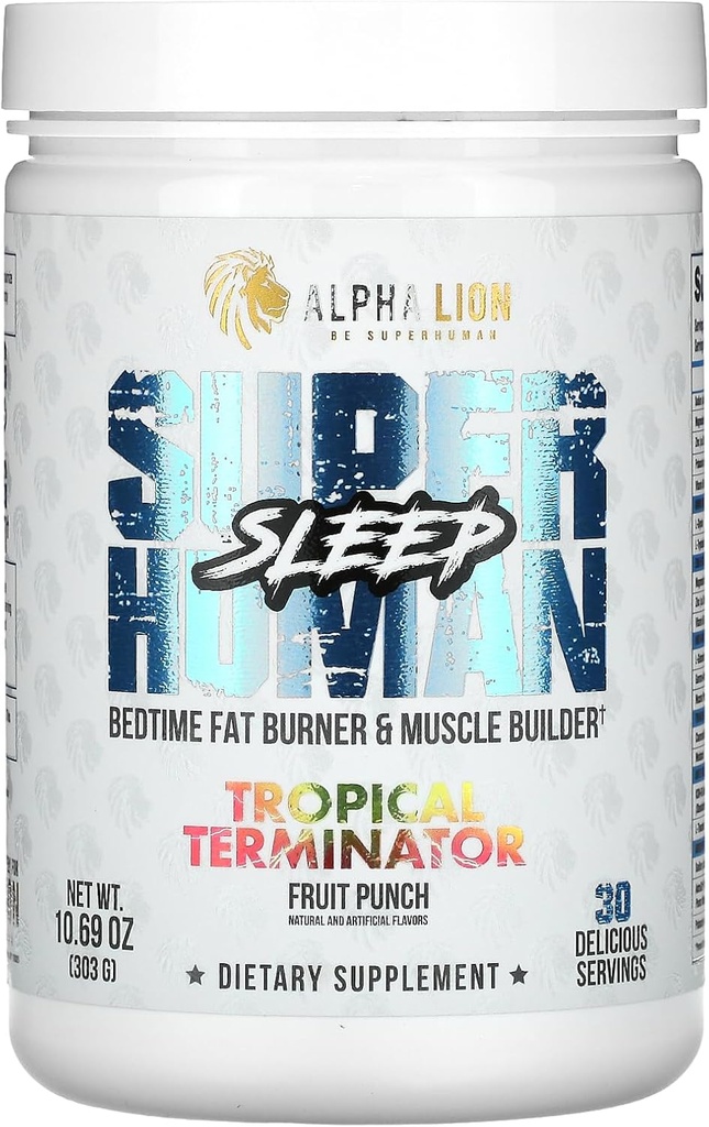 ALPHA LION Superhuman Sleep Supplement, Night Time Aid, Muscle Recovery, Muscle Builder & Gainer, 신체 구성 개선 (30 서빙, 과일 펀치 맛)
