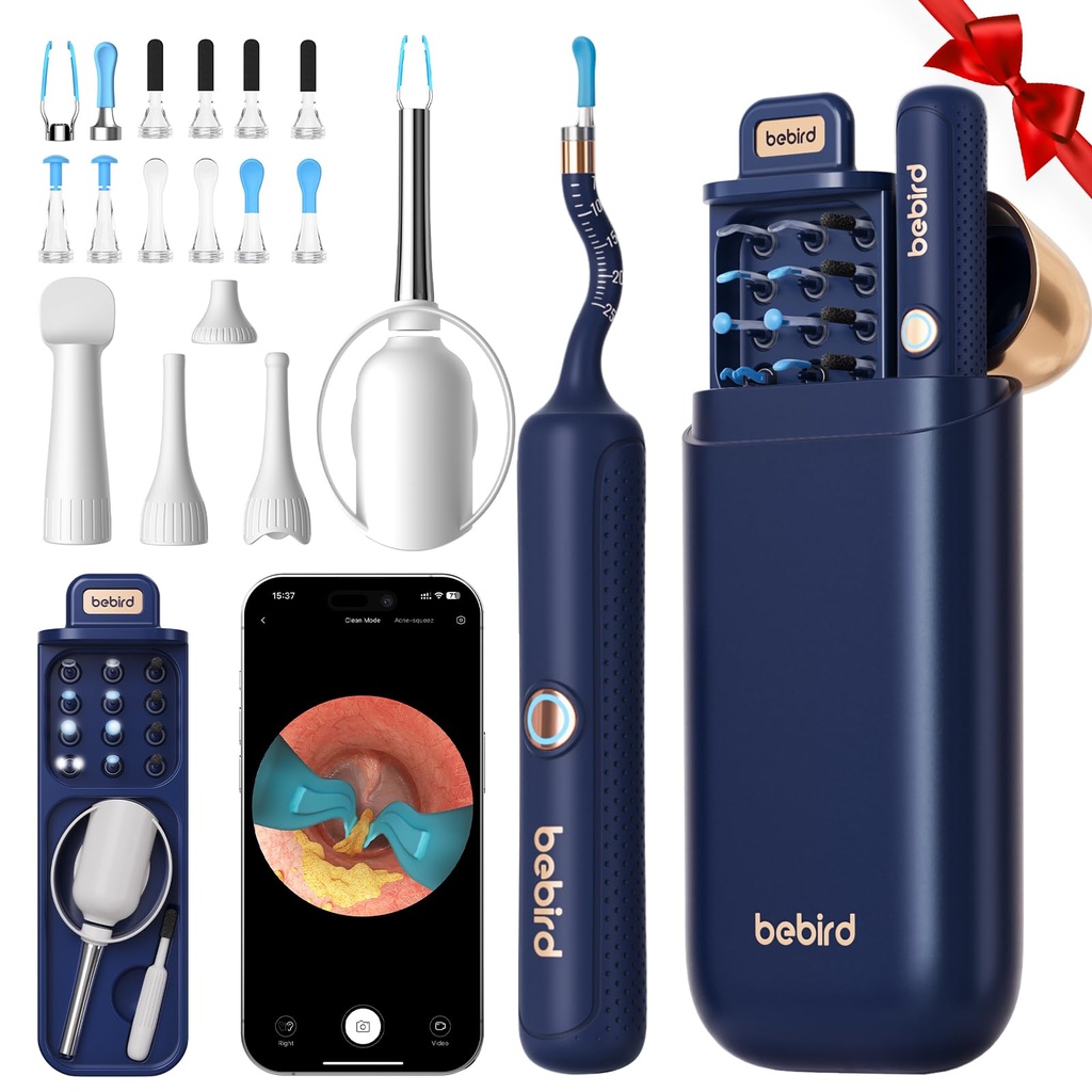 Bebird Earsight Plus R37R 귀 청소 카메라 왁스 제거 도구 키트, 유연한 귀 범위 Otoscope 카메라 라이트, 비주얼 이어 피커 무선 이어왁스 제거제 Tweezers 성인 및 아이