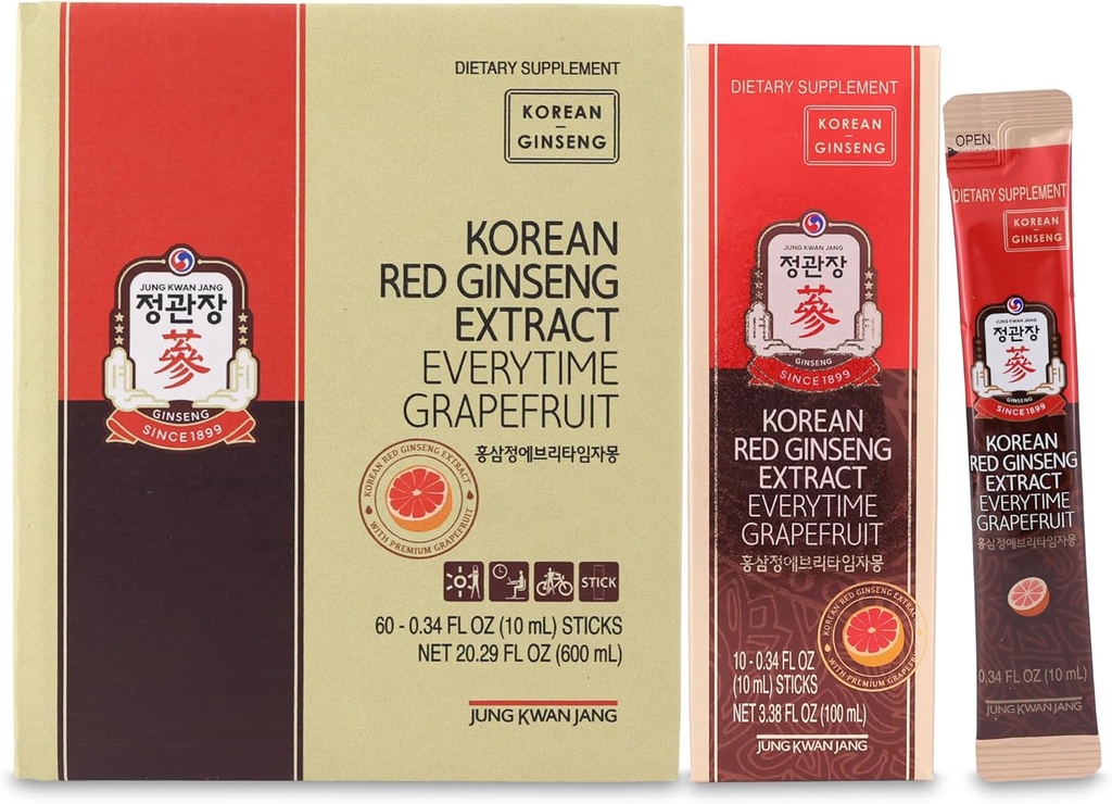 JUNG KWAN JANG 한국 빨간 인삼 추출물 매번 자몽 1000mg | 인삼 보충교재, 에네기 보충교재, 한국 음식 | 카페인 무료, 글루텐 무료, 부스트 에너지, 산화 방지제 | 60 조사