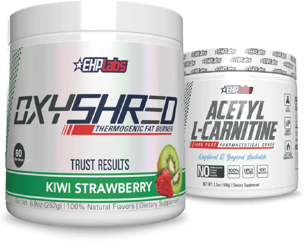 EHP Labs Shred + 아세틸 번들 - OxyShred Thermogenic Pre 운동 분말 & Shredding 보충교재 - 아세틸 L 카르니틴 - 지원 자연적인 에너지, 원조 대사 및 건강한 뇌 기능