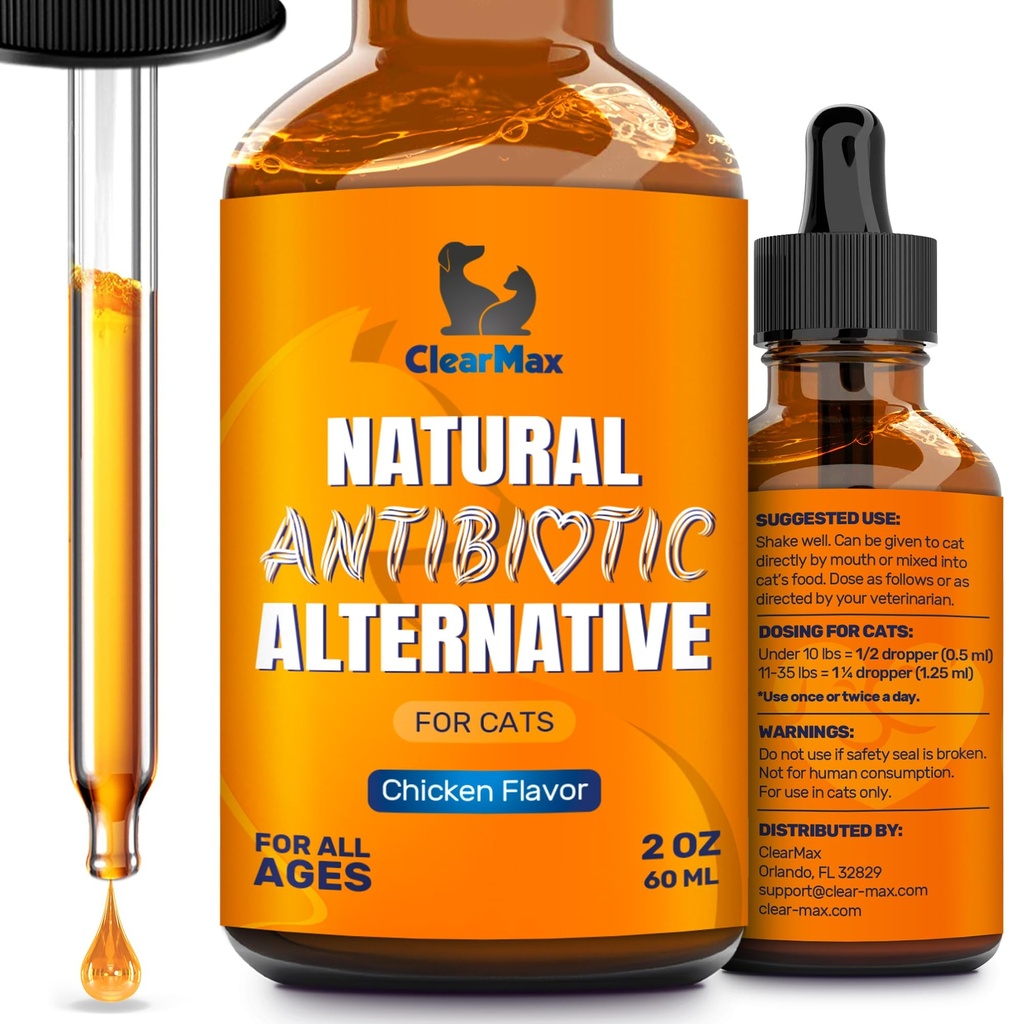 Cough & Allergies에 도움이되는 Cat Antibiotics – UTI와 Digestive Moments와 함께 고양이를위한 항생제 – HIPS & Joint Support – Attractive Chicken Taste – 2 Oz Bottle