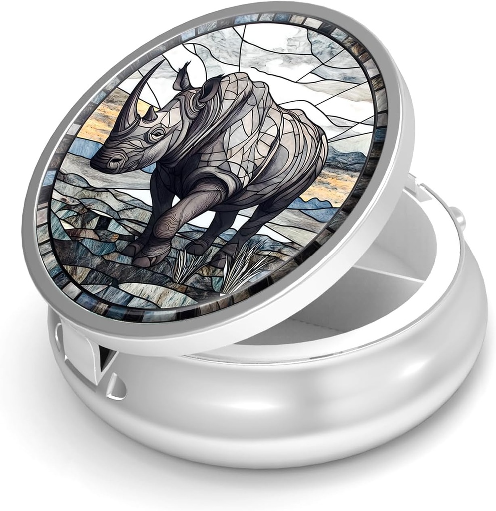 Pill Box-3 Compartment Purse & Pocket Mini Metal Pill Holder Travel Pill Container를 위한 작은 알약 케이스는 비타민 BPA-Free (Rhinoceros)를 보유합니다