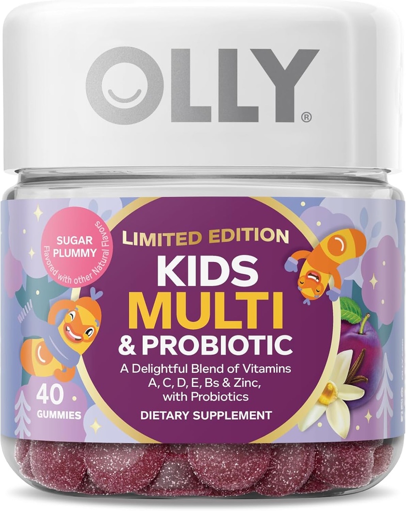 OLLY Kids Multivitamin & Probiotic, 한정판, 소화 지원, 비타민 A, D, C, E, B, 아연, 화학 보충제, 설탕 통통 - 40ct