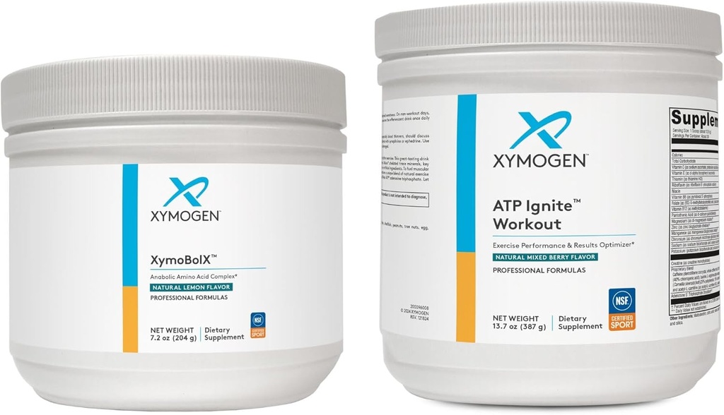 XYMOGEN XymBolX 레몬 + ATP Ignite 운동 분말 번들 - 지원 성능, 회복 + 에너지 (2 병, 7.2oz + 13.7oz 각각)