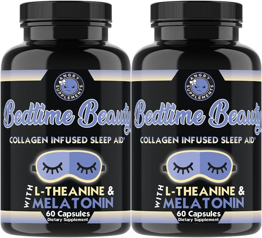Bedtime Beauty, Collagen Infusion Night Time Sleep Aid, L-Theanine, Melatonin, Magnesium & Hyaluronic 산을 가진 모든 자연적인 알약 Angry 보충교재 (2 병)