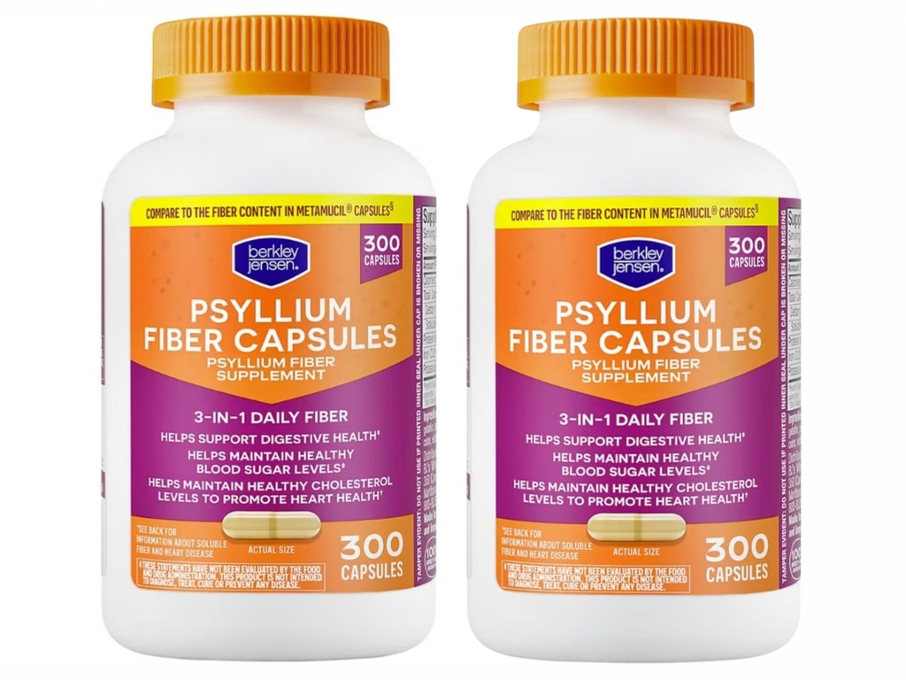 Berkley Jensen Daily Psyllium Husk 보충교재 (600 - 조사), 남자 & 여자를 위한 자연적인 섬유 - 전반적인 소화 건강을 위한 섬유 캡슐, Easing 변비, 미국에서 만드는 방향 영양 흡수