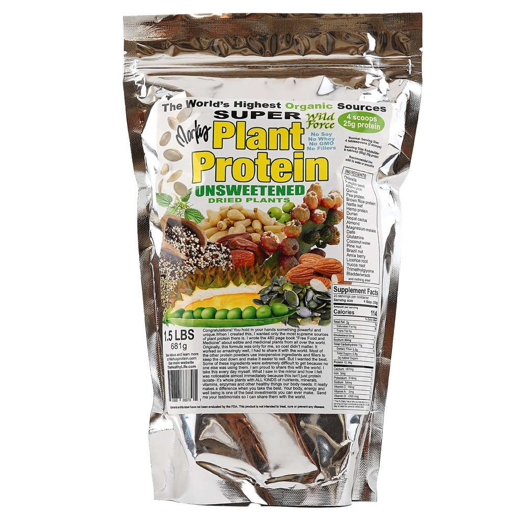 Super Plant Protein - Unsweetened - Exotic Pine Nuts, Durian, & Prickly Pear Cactus와 함께 단백질 분말을 풍부하게하는 단백질 분말 - Digestive-Friendly, Nutrient-Rich