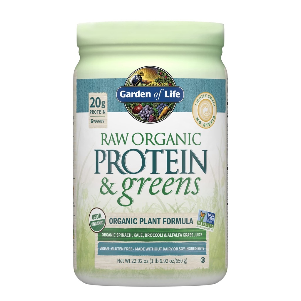 생활 익지않는 유기 단백질 & 녹색의 정원은, 여자와 남자, 식물 및 완두 단백질, 녹색, Probiotics, 글루텐 자유로운 낮은 Carb Shake를 위한 Vegan 단백질 분말을 점화합니다 낙농장 20의 서빙 없이 만들었습니다