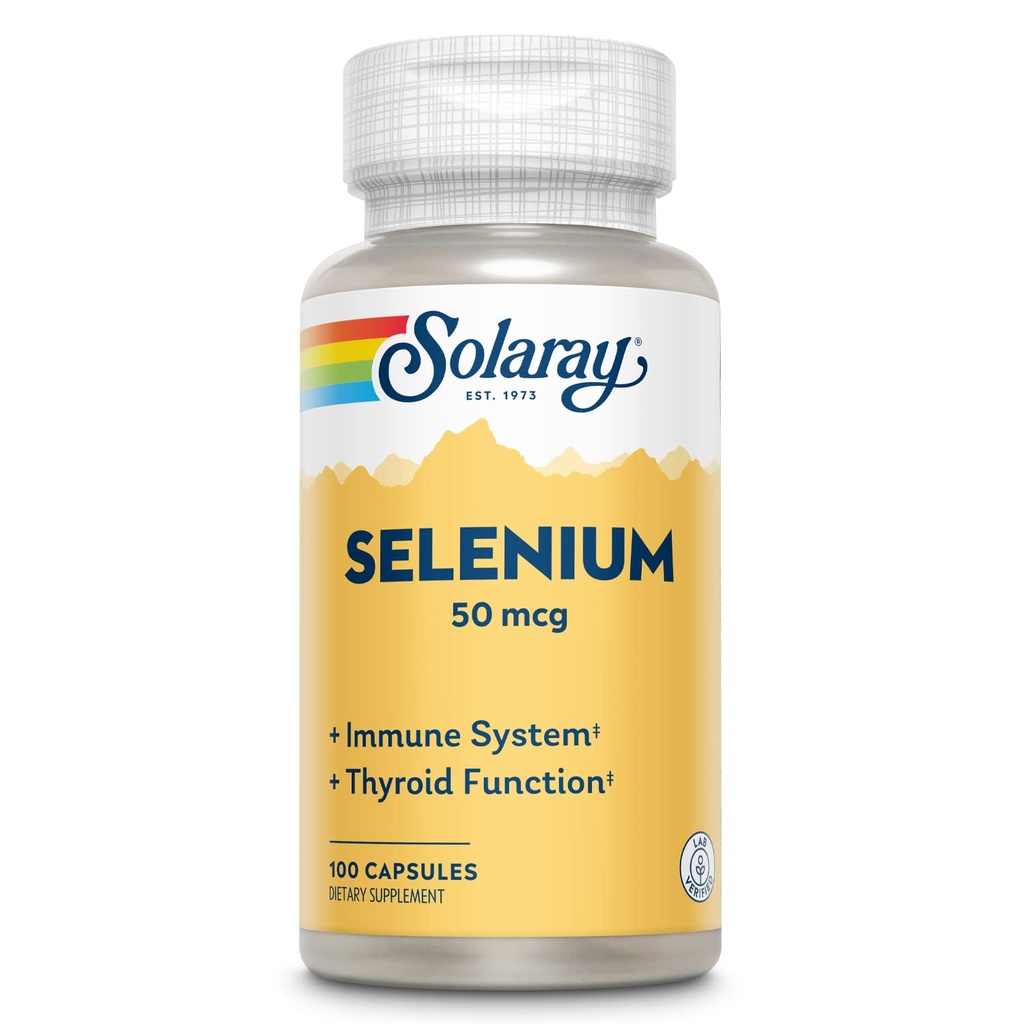 Solaray 셀레늄 50 mcg, 건강한 면역 체계, Thyroid 기능 & 산화 방지제 지원, 100 캡슐