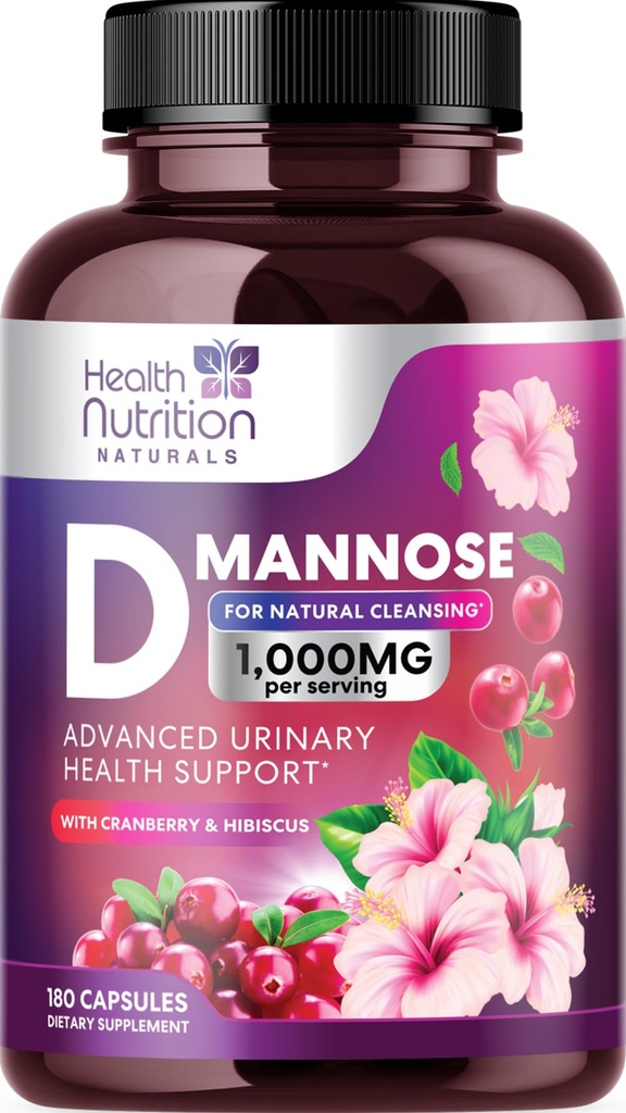 D-Mannose Supplement 1,350mg - Cranberry, Hibiscus & Dandelion - 여성 및 남성을위한 자연적인 Urinary Tract & Bladder 지원 - Flush & Cleanse Impurities - Non-GMO, Vegan - 180 캡슐