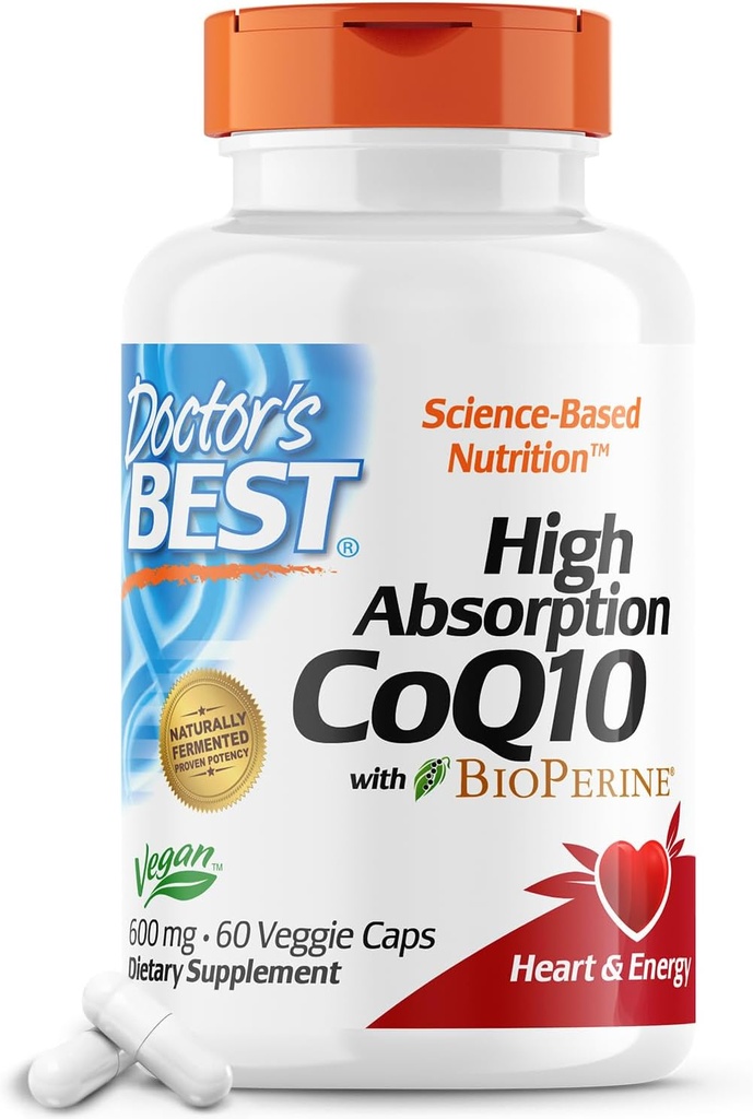 BioPerine, Heart Health & Energy Production, Naturally Fermented, Non-GMO, Vegan, Gluten Free, 600 mg, 60 Veggie Caps와 의사의 최고의 높은 흡수 CoQ10