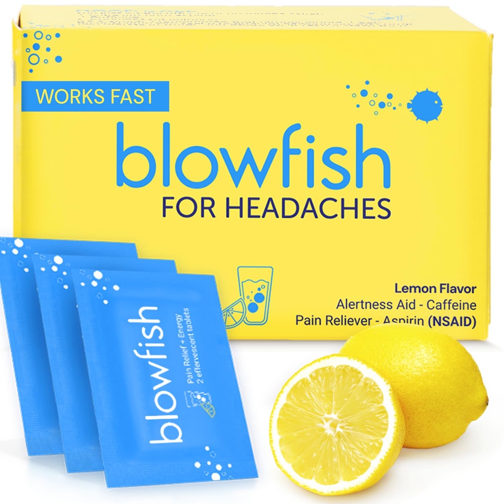 두통을 위한 Blowfish | 새로운 최대 힘 Effervescent 공식 치료 두통 빠른 (1 팩)