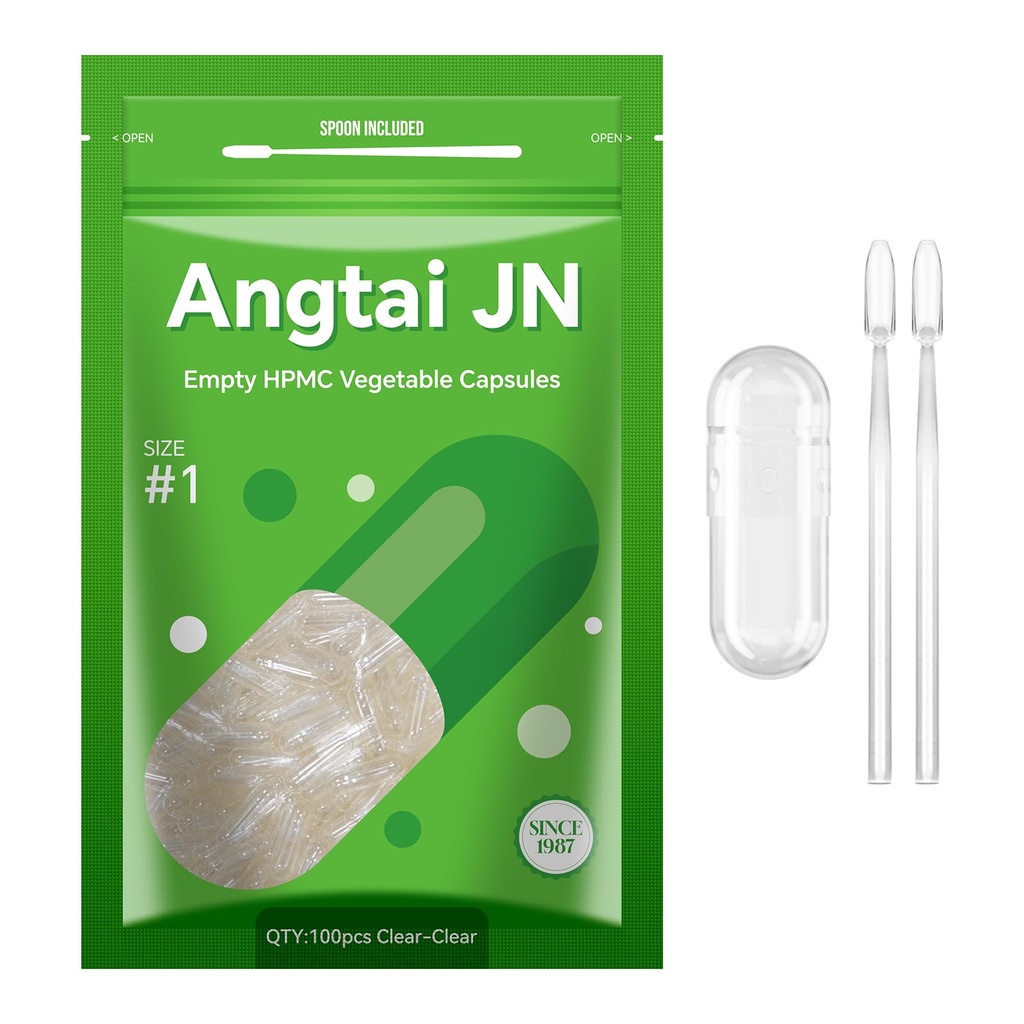 크기 1 빈 캡슐 채식 식물 기반 명확한 (100 개) 글루텐 무료, Non-GMO, Halal 공인 알약 캡 채식 DIY를위한 2 개의 스푼을 채우는 키트