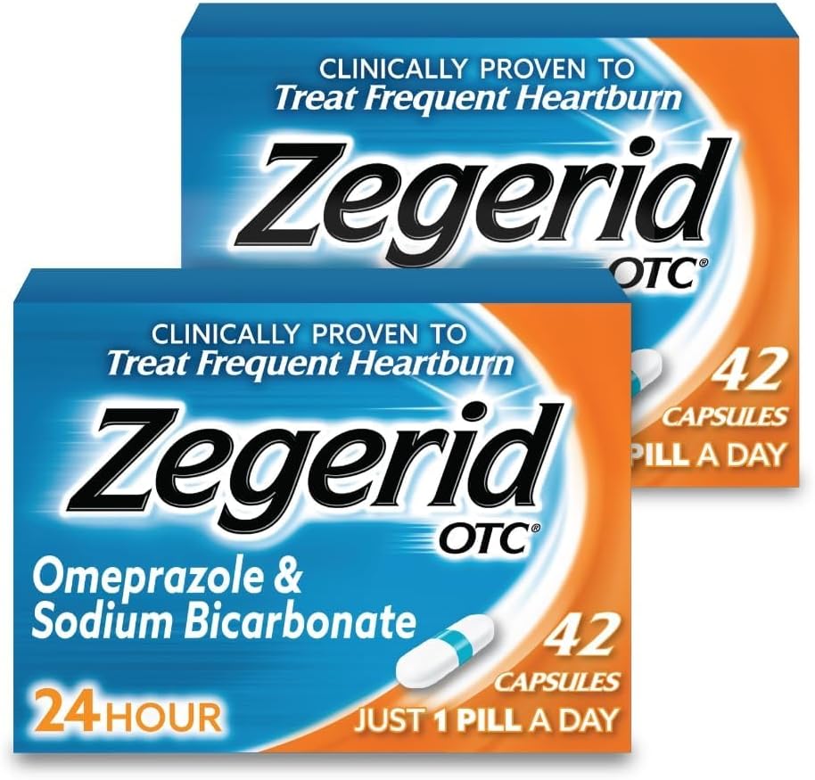Zegerid OTC, Omeprazole 플러스 나트륨 중탄산염, 24 시간, Proton 펌프 Inhibitor (PPI), Heartburn 약, 산성 흡진기, 2 42ct 판지
