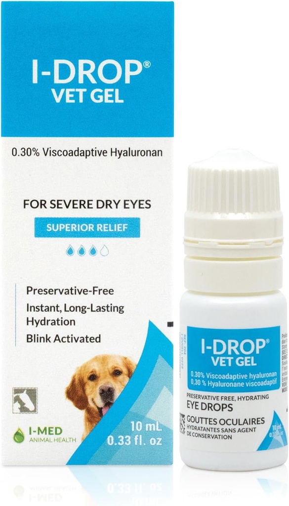 I-DROP Vet Gel: 애완 동물 눈 방울 개 | 급성/심천 건조한 눈 | 뛰어난 편안함 | 오래 견딘 구호 | Fewer 신청 필요, 0.30% Hyaluronan | 멀티 용량 병 | 병 10 ml