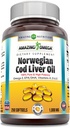 어메이징 오메가 노르웨이 Cod Liver 오일 1000 Mg Softgels 보충 | 오메가-3, EPA, DHA, 비타민 A, D & 비타민 E (오렌지 | 250 개)
