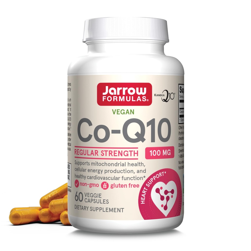 Jarrow Formulas Co-Q10 100 mg - Mitochondrial Health, Cellular Energy Production & Healthy Cardiovascular Function - 60 Veggie Capsules - Non-GMO - 글루텐 무료