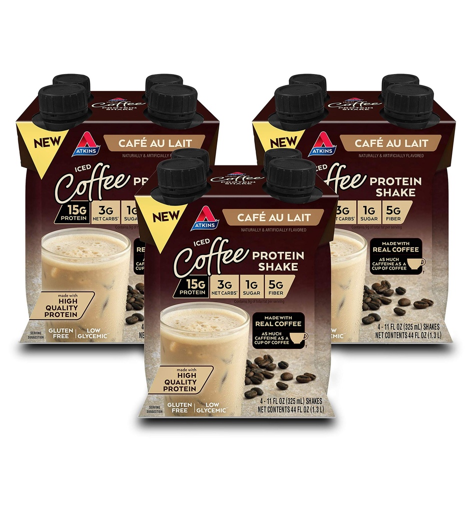 Atkins Café au Lait Iced 커피 맛을 낸 단백질 Shake, 높은 단백질 Shake, 낮은 설탕, 낮은 Carb 및 낮은 설탕, Keto 친절한, 글루텐 자유로운, 12 조사