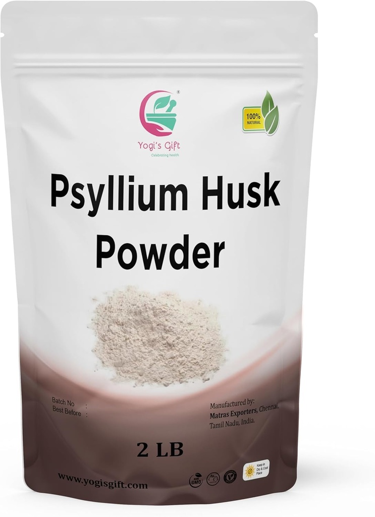 Psyllium Husk 파우더 2 lb (32Oz) 98 % 순도, 프리미엄 품질, 베이킹, 요리 및 음료 사용, 100 % 천연 Fine Ground, Yogi의 선물에 의한 비 GMO