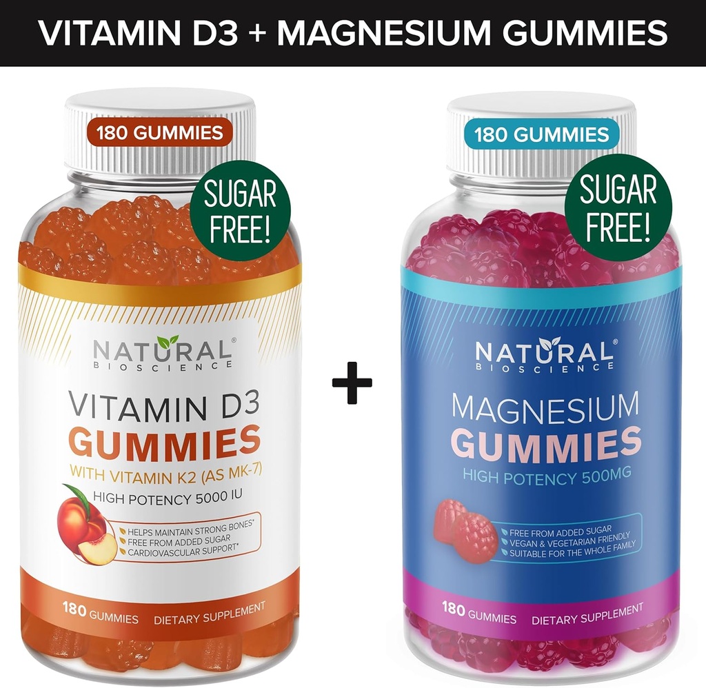 설탕 자유로운 비타민 D3 K2 Gummies (180의 Gummies)와 설탕 자유로운 여분 힘 마그네슘 Gummies (180의 Gummies), 비타민 D3 Gummies 5000 IU+K2 MK7 80 mcg, 마그네슘 Citrate Gummies 500 mg