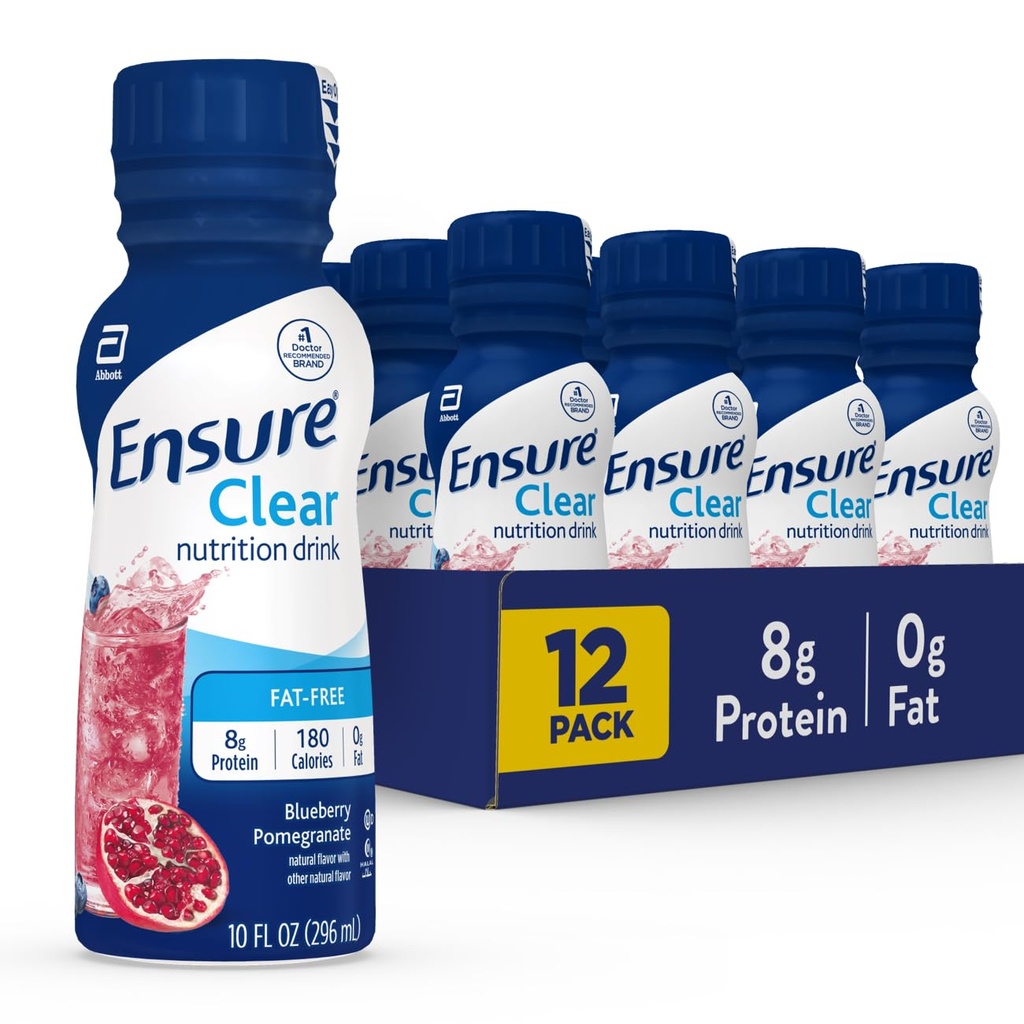 액체 명확한 영양 음료, 0g 지방, 단백질 8g, 블루 베리 석류, 10 Fl Oz (12 팩), 병, 글루텐 무료