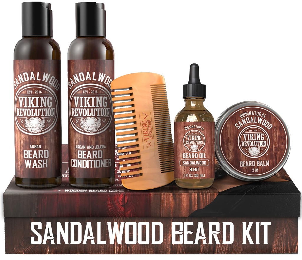 남자의 수염을 위한 Viking 혁명 궁극적인 컨디셔너 - 부드러움, 매끄러운 및 Soothes Beard Itch-는 세척, 컨디셔너, 기름, Balm 및 Comb- Sandalwood 냄새를 포함합니다