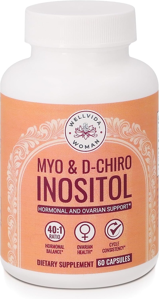 Myo-Inositol & D-Chiro Inositol 보충교재 병 (60의 캡슐) 40:1 Ovarian 지원을 위한 비율 캡슐 Myo-Inositol 1000mg & D-Chiro 25mg Inositol 캡슐 w/ Caronositol - 여자를 위한 매일 Inositol