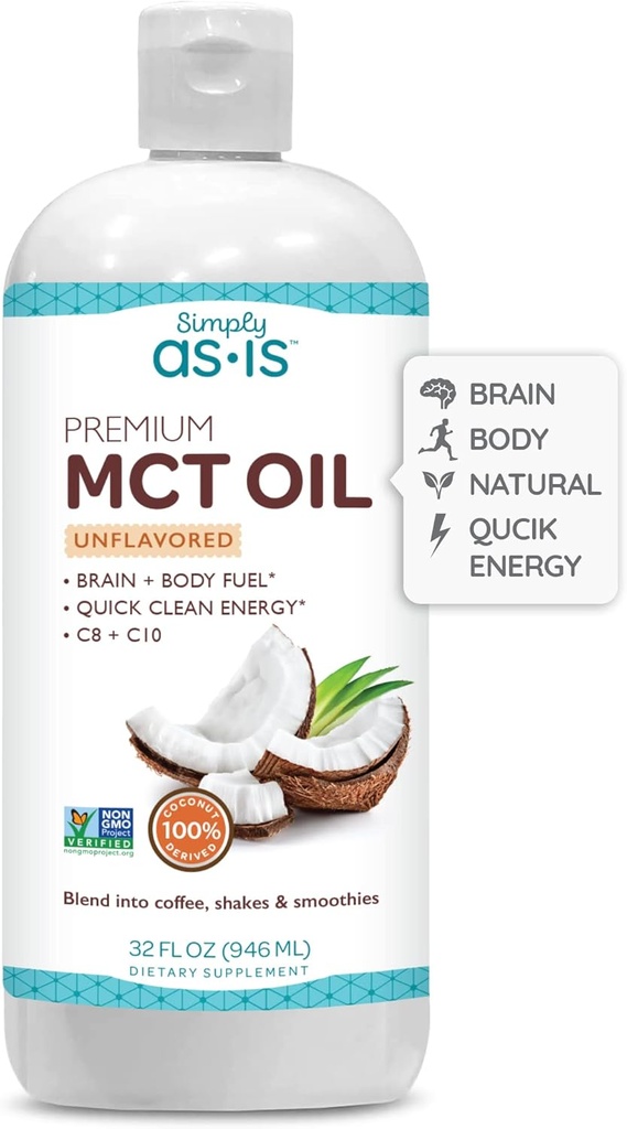 AS-IS Simply Premium MCT Oil C8 & C10 | 불확실한 | 비 GMO 코코넛 100% | 모닝 커피에 딱|퀵 클린 에너지 | 32 fl oz (63 서빙)