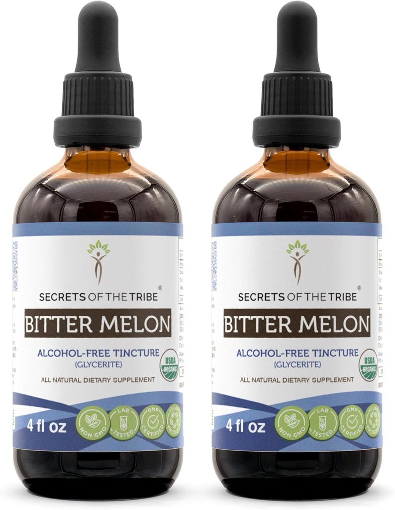 Tribe Bitter Melon USDA Organic의 비밀 | 알코올 무료 추출물, 고순도 허브 드롭 | 100 % 인증 유기농 버터 멜론 (Momordica Charantia) 말린 과일 (2x4 oz)