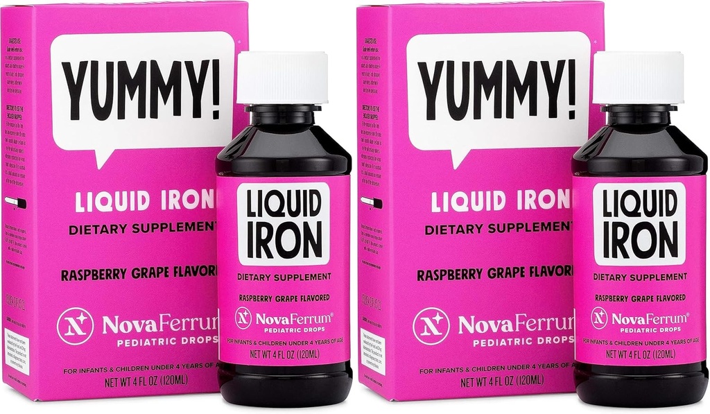 NovaFerrum Pediatric Drops 유아와 유아를 위한 액체 철 보충교재 4개 fl oz (120 mL) - 2의 나무 딸기 포도 팩