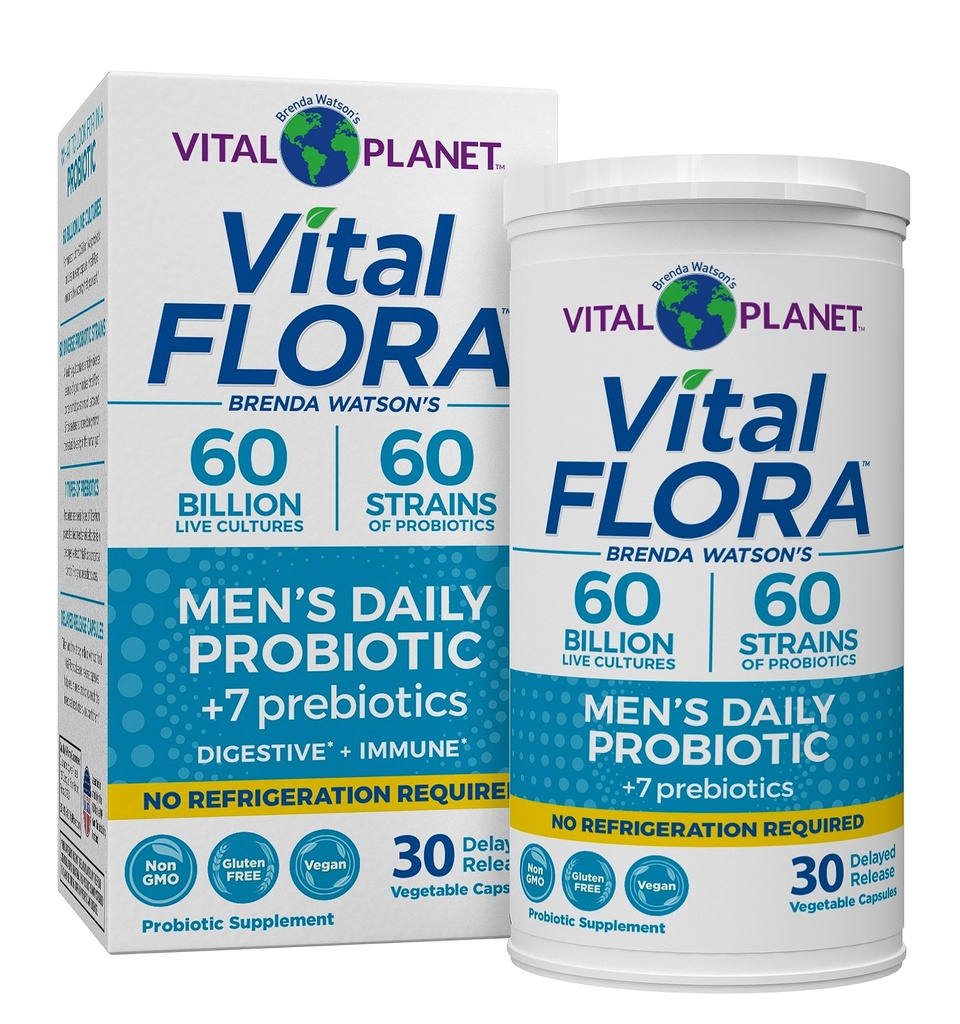 Vital Planet - 남성을위한 바이탈 Flora Probiotics, 60 억 CFU, 60 디버스 스트라인, 7 유기 Prebiotics, 면역 지원을위한 남성 일일 유통 안정 Probiotics, 가스 구호, 소화 건강 30 캡슐