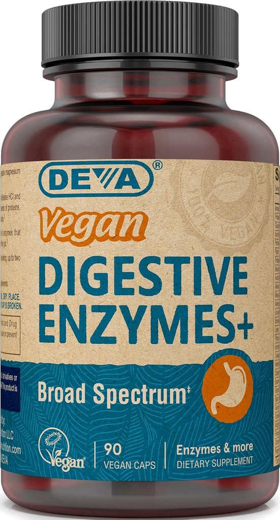 Deva Vegan 비타민 소화 효소 플러스 보충교재 - 효소 & 허브의 유일한 혼합 - 90의 캡슐, 1 팩