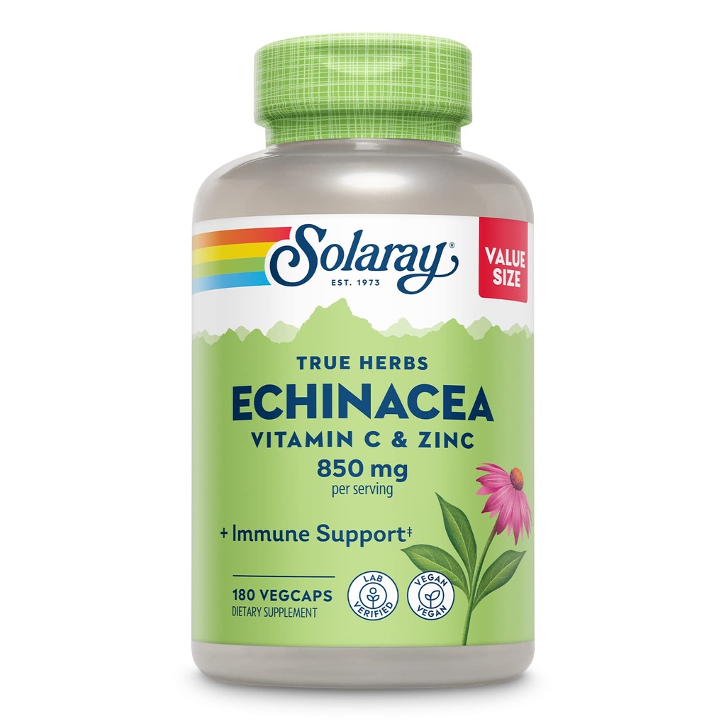SOLARAY Echinacea 비타민 C & 아연 850mg 플러스 Bioflavonoids, 건강한 면역 지원을 위한 Echinacea 캡슐, 채식주의자, 실험실 확인되는, 60 일 돈 뒤 보증, 90의 서빙, 180의 VegCaps