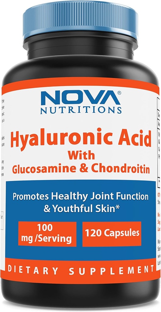 노바 영양 Hyaluronic 산 100mg/serving - Youthful 피부 & 건강한 합동 기능 120의 캡슐을 승진시킵니다