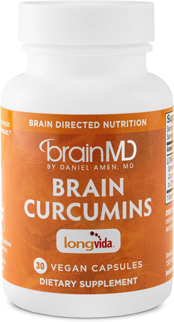 BRAINMD Brain Curcumins - 30 Vegan 캡슐 - Longvida Curcumin - 글루텐 무료 - 30 서빙