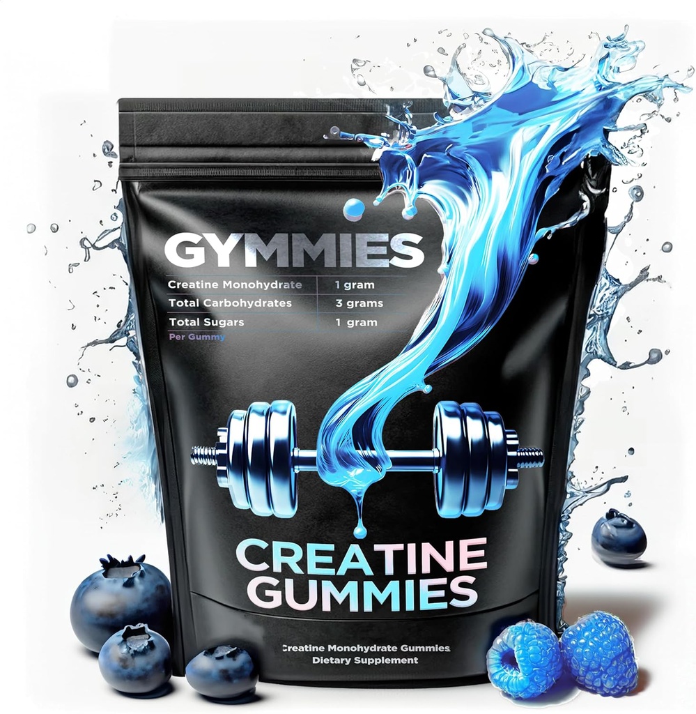 크레아틴 Monohydrate Gummies - 근육 성장, 성과, 내구시간 - 봉사 당 5개 그램 크레아틴 - Vegan, 비 GMO, 글루텐 자유로운, 미국에서 만드는 - 90ct (90 조사, Sour Blue Raspberry)