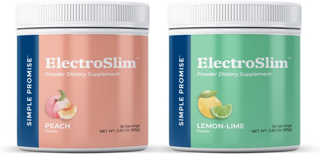 간단한 약속 ElectroSlim 번들 맛 - 레몬 라임과 복숭아 - 설탕 - Essential Electrolytes와 함께 Electrolyte 분말 히스 지원 - 매일 에너지 균형을위한 설탕 공식 없음