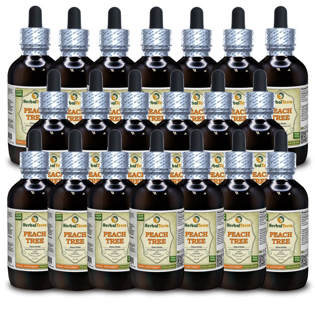 복숭아 트리 (Prunus Persica) Tincture, 말린 Bark 액체 추출 (브랜드 이름: HerbalTerra, 미국에서 Proudly 만든) 20x4 fl.oz (20x120 ml)