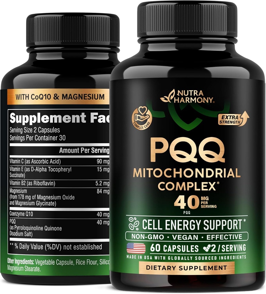PQQ 40 mg - CoQ10 보충교재를 가진 PQQ - Mitochondria 생물 발생 & 세포질 에너지 생산 - 마그네슘과 더불어, 비타민 C, E & B2 - 순수한 & 높게 생물용성 | 실험실 시험해 - 미국에서 만드는 - 60의 캡슐