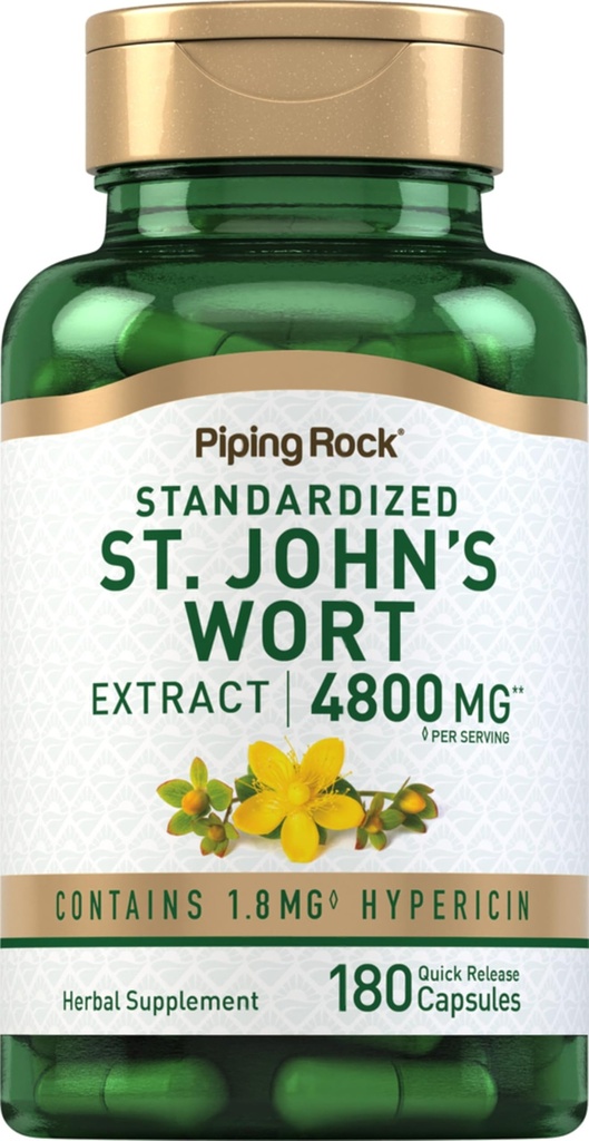 Piping Rock St. John 's Wort 캡슐 | 4800 mg | 180 알약 | 여성과 남성용 보충 교재 | 비 GMO, 글루텐 무료