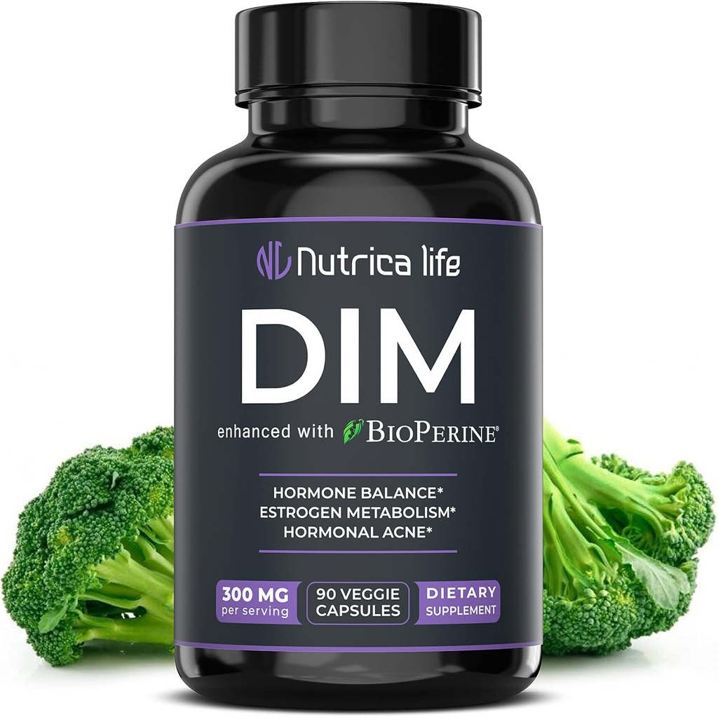 DIM 보충교재 300mg - Broccoli & BioPerine를 가진 Diindolylmethane - 여성을 위한 호르몬 균형 지원 & 남자, 에스트로겐 대사, Menopause 기복 & Hormonal 여드름 통제 - 90 Vegan 모자