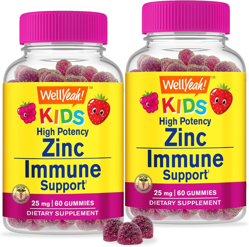 WellYeah 아연 어린이 25mg Gummies - 면역 체계와 산화 방지제 지원 - 피부 건강, 최대 힘 아이들 아연 보충교재 면역 부스터 거미 - GMO 자유로운, Vegan - 60 Gummies (2)