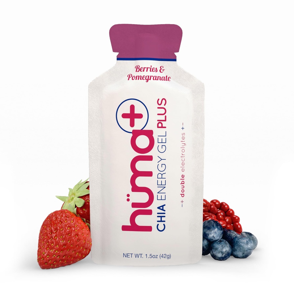 Huma Plus (Double Electrolytes) - Chia Energy Gel, Berries & Pomegranate, 12 Gels - 친절한 Stomach, Real Food Energy Gels