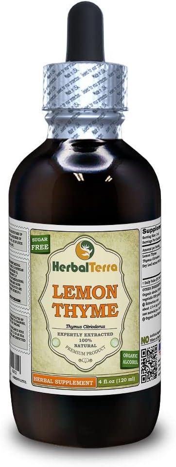 레몬 Thyme (Thymus x Citriodorus) Tincture, 유기 건조 허브 액체 추출 (브랜드 이름: HerbalTerra, Proudly Made in USA) 4 fl.oz (120 ml)